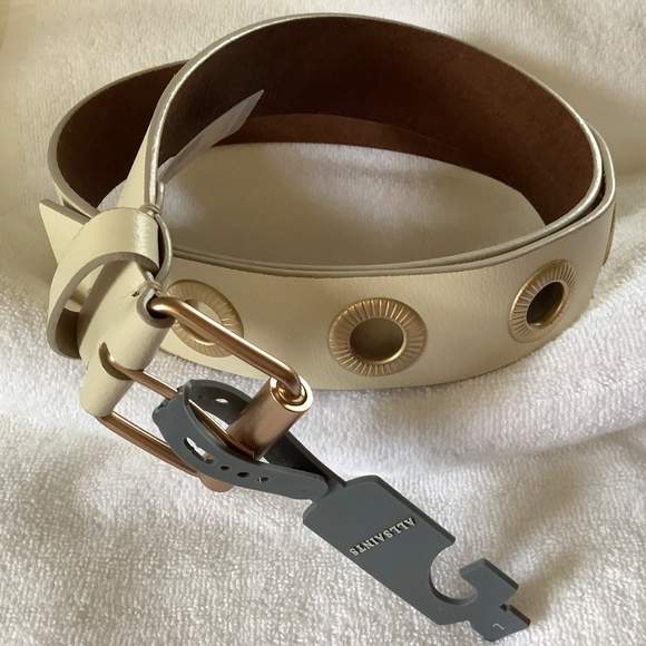 ALLSAINTS Leather Eyelet Belt Ivory SZ L main image 13